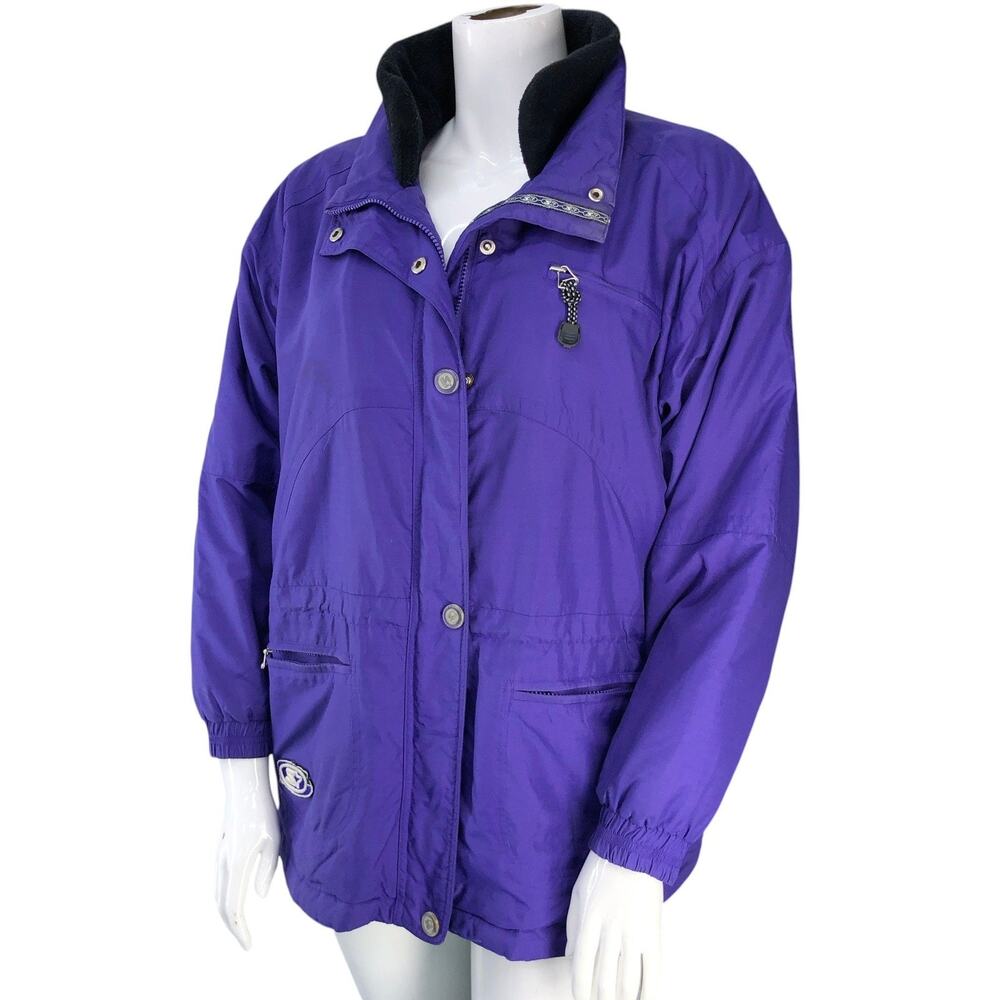 Starter Jacket Womens L Purple Nylon Insulated Fleece Collar Zip Pockets Vintage